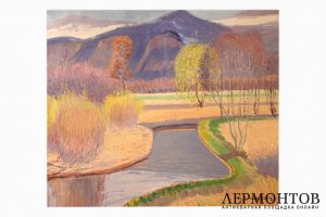 Картина. Горный пейзаж с речкой. Художник Julius Jungheim. Холст, масло.