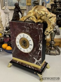 Настольные часы с пантерой. Мрамор, медь, позолота, дерево, Credan, Испания, наши дни