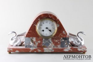 Каминные часы с лебедями в стиле ар-деко. Франция, Самуэль Марти Samuel Marti, 1920е