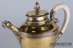 Сервиз в стиле ампир на подносе. Серебро 925, золочение. Германия, нач. XX в.