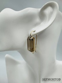 Серьги с раухтопазами. Золото 583 пробы, СССР, 2-я половина 20 века