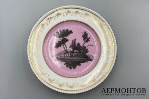 Парные тарелки с пейзажной живописью. Россия, завод А. Киселева, 1850-е гг.