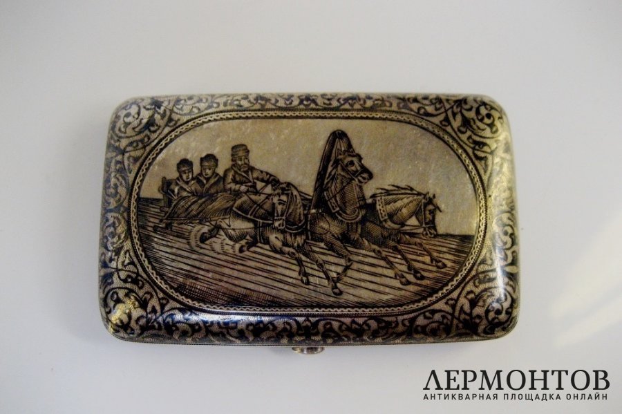 Портсигар. Тройка. Серебро 84 пробы. Россия, 1899-1908 годы.
