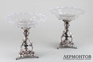 Парные вазы-фруктовницы. Серебро 950 пробы. Mellerio dits Meller.Франция.