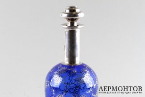 Графин из кобальтового стекла. Серебрение, ручная выдувка. Италия, 1940-1950 гг.