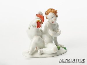 Статуэтка «Путти с петухом». Фарфор, Rosenthal, Германия, 1924 год