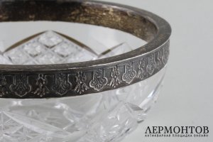 Конфетница. Серебро 84 пробы, хрусталь. Российская империя, 1908-1917.