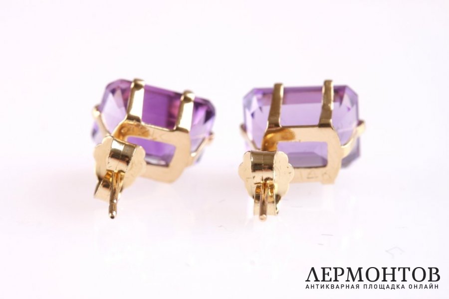 Серьги с аметистами 5,8 ct. Золото 585 пробы. США