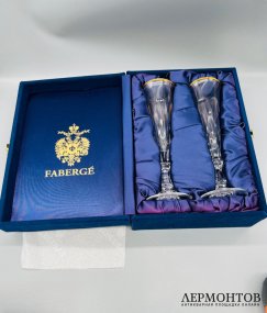 Парные фужеры для шампанского. Хрусталь, золочение, Faberge, Франция, современная работа