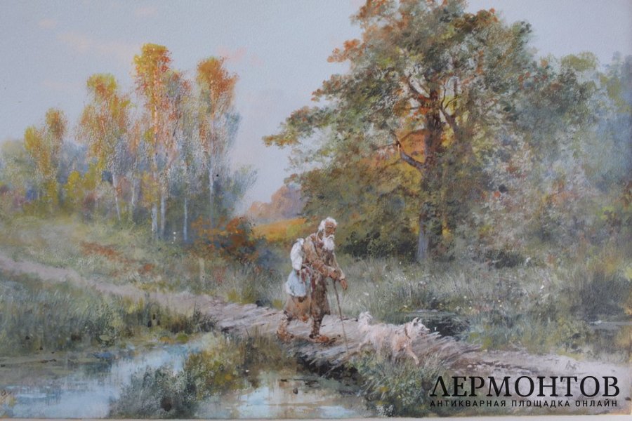 Картина Осенний пейзаж. Россия, худ. Н.Н. Каразин, кон. 19 в. Картон, масло.
