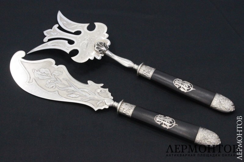 Набор для сервировки рыбы Art nouveau. Серебро 950. Франция