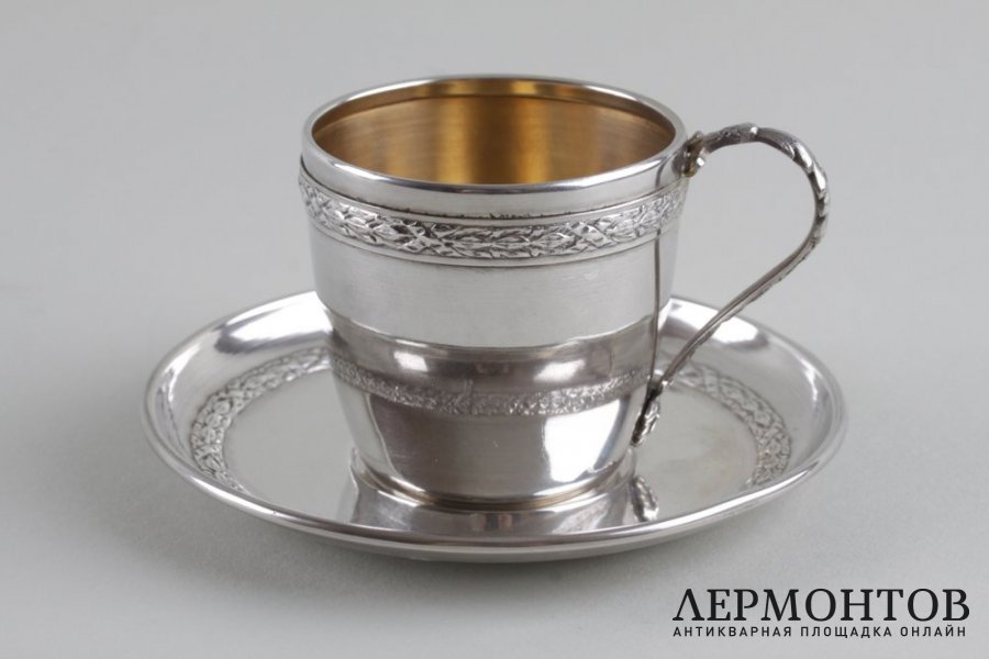 Кофейная пара в стиле ампир. Серебро 950 пробы. Франция