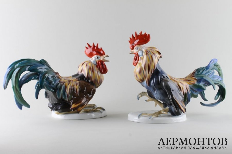 Статуэтки Два петуха. Фарфор.  Фабрика Rosenthal, Германия, середина 20 в.