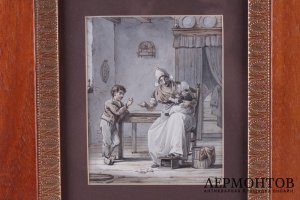 Завтрак. Женщина с детьми. Акварель, бумага. Голландия, конец XVIII - начало XIX в. 