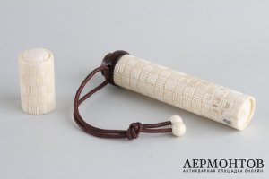 Игольница, футляр с плетеным узором. Кость, резьба. Китай, ХХ век