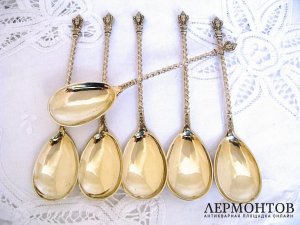 Набор для мороженого с маскаронами. Серебро 800. Германия