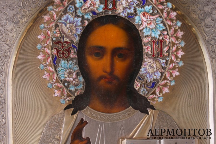 Икона Господь Вседержитель в серебряном окладе с эмалями. Николай Тарабров