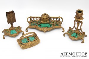Письменный прибор. Бронза, малахит. Европа, XIX век.