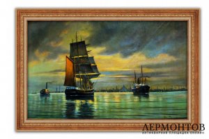 Картина Корабли уходящие из порта Копенгаген. Arup Jensen