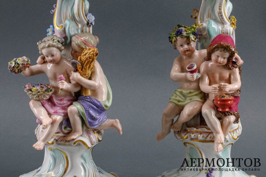 Парные канделябры. Аллегория времен года. Германия, Мейсен, 1855-1863 гг. Фарфор