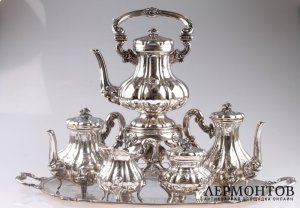 Чайный и кофейный сервиз с бульоткой. Серебро 800. Италия