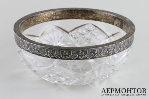 Конфетница. Серебро 84 пробы, хрусталь. Российская империя, 1908-1917.