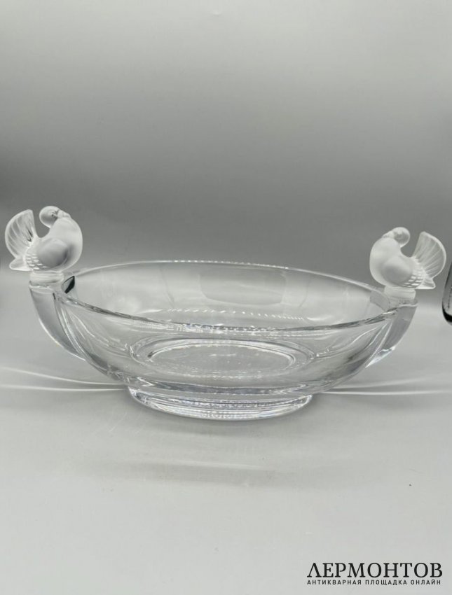 Овальная ваза для фруктов с птичками. Хрусталь, Cristal de Sèvres, Франция, 20 век