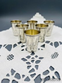 Набор стопок на 6 персон. Серебро 84 пробы, золочение, И. З. Манилов, Россия, 1899–1908 годы