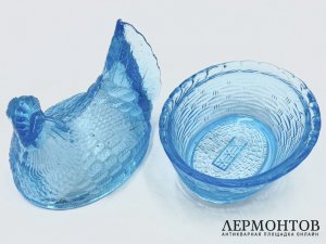 Масленка Курица. Россия, заводы Мальцовых, 19 век. Купоросное стекло.