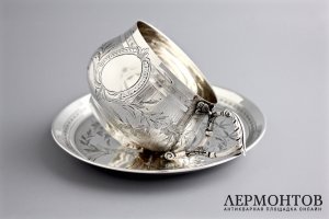 Чайная пара. P. Tonnelier. Серебро 950 пробы. Гильоше, гравировка. Франция, XIX в.