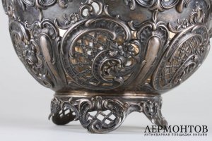 Ваза круглая ажурная. Серебро 800, стекло. Германия, Posen, кон. XIX в.