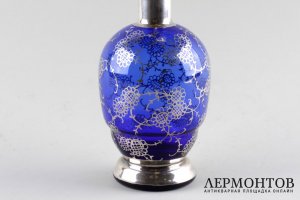 Графин из кобальтового стекла. Серебрение, ручная выдувка. Италия, 1940-1950 гг.