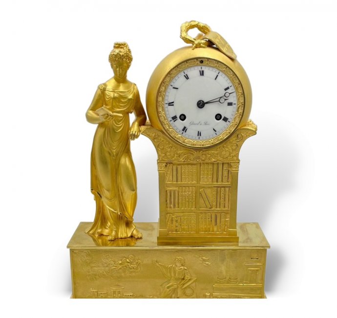 Часы библиотека в стиле Ампир. Франция, Париж, 1810-20-е гг. Бронза, золочение.