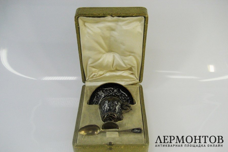 Кофейная пара. Серебро 950 пробы, золочение, эмаль.  Европа,  XIX век.