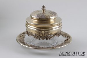 Конфетница в стиле рококо. Серебро 950, стекло, золочение. Франция, XIX в.