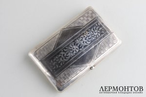 Портсигар, узор лыко. Серебро 84 пробы, чернь. Российская империя, 1899-1908.