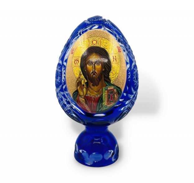 Пасхальное яйцо с образом Христа. Хрусталь, Гусевской завод, современная работа