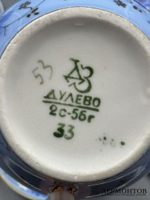Чайный сервиз «Голубой пион» на 6 персон. Фарфор, роспись, Дулёвский завод, СССР, 1956 год