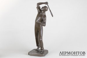 Парные скульптуры Теннисисты в стиле Ар Деко. Зап. Европа, 1930-е гг.  Шпиатр.