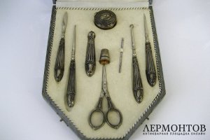 Набор для рукоделия. Серебро 800, сталь. Франция, XIX век.