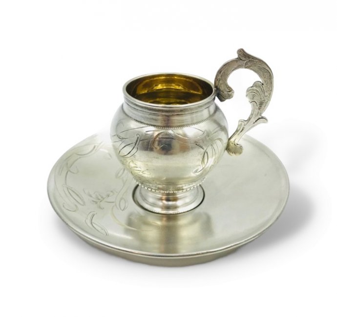 Кофейная пара «Бочонок». Серебро 84 пробы, Россия, 1908–1917 годы