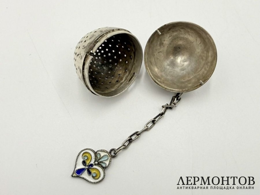 Ситечко для чая. Серебро 875 пробы, эмаль.