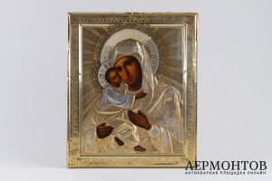 Икона. Владимирская Пресвятая Богородица. Дерево, серебро 84 пробы. Россия, XIX .