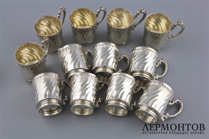 Набор стопок на 12 персон. Серебро 950 пробы. Франция, XIX век.