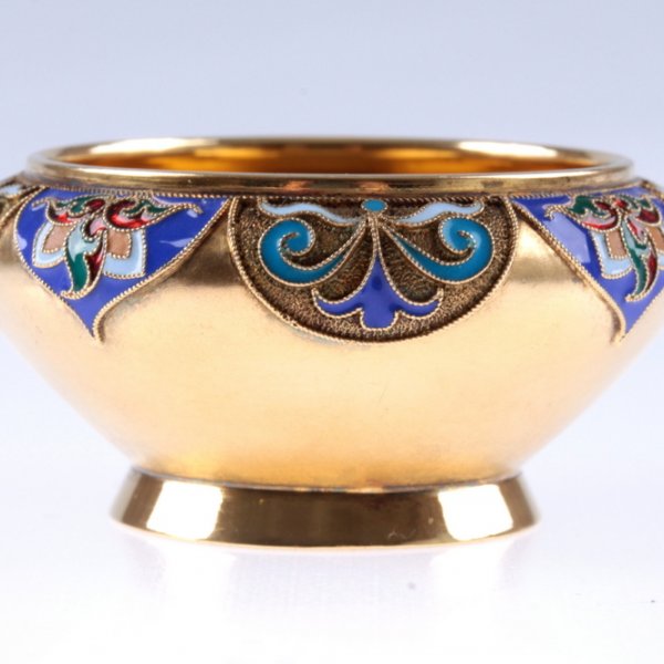 Солонка с эмалью. Братья Грачевы. Серебро 88 пробы. Российская империя