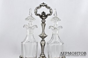 Круэт для масла и уксуса. Серебро 950 пробы, стекло. Франция, XIX в.