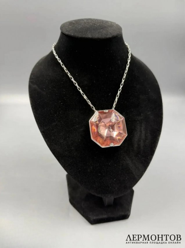 Колье с розовым кристаллом. Серебро 925 пробы, Baccarat, Франция