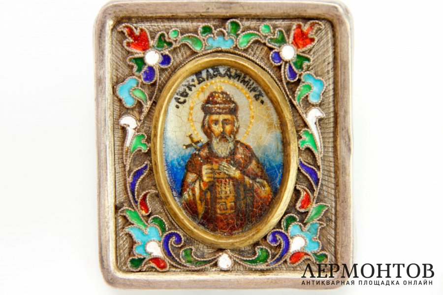 Икона Святой Владимир. Серебро 84 пр., перламутр. Россия, Дмитрий Горбунов, 1908-1917