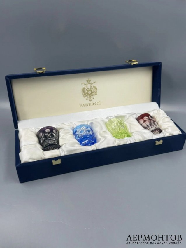 Набор из 4 стопок «На здоровье» в коробке. Цветной хрусталь, Faberge