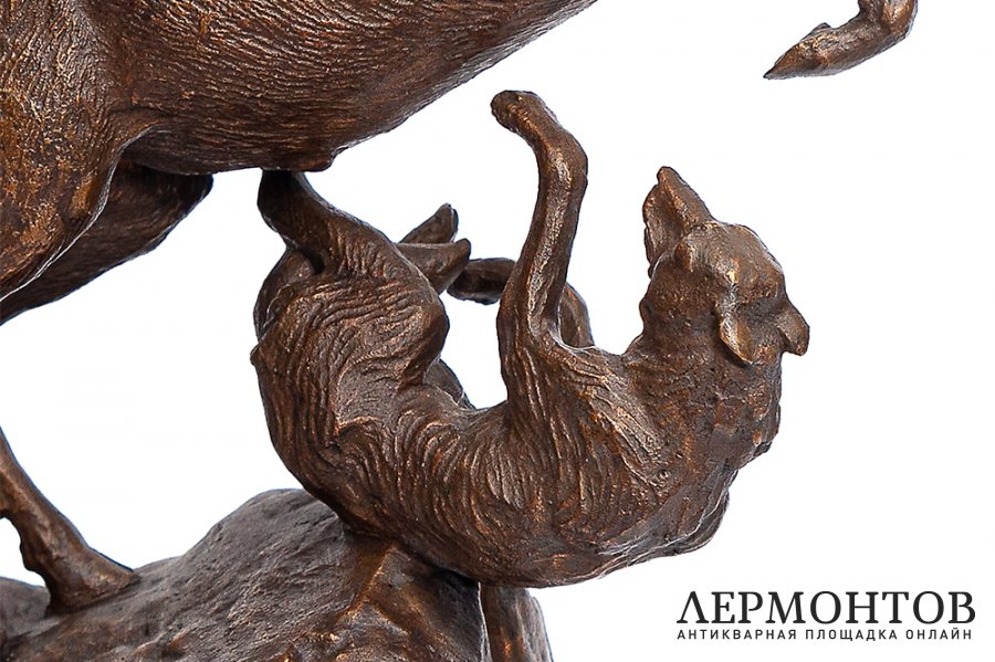 Скульптура Атака волков на оленя. Бронза. СССР, з-д Монументскульптура. 1958 г.